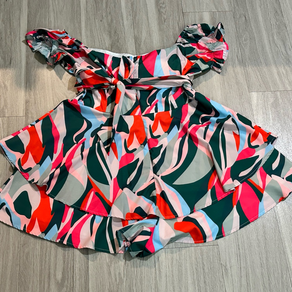 Colorful Ruffled Off-Shoulder romper - Picture 2 of 2